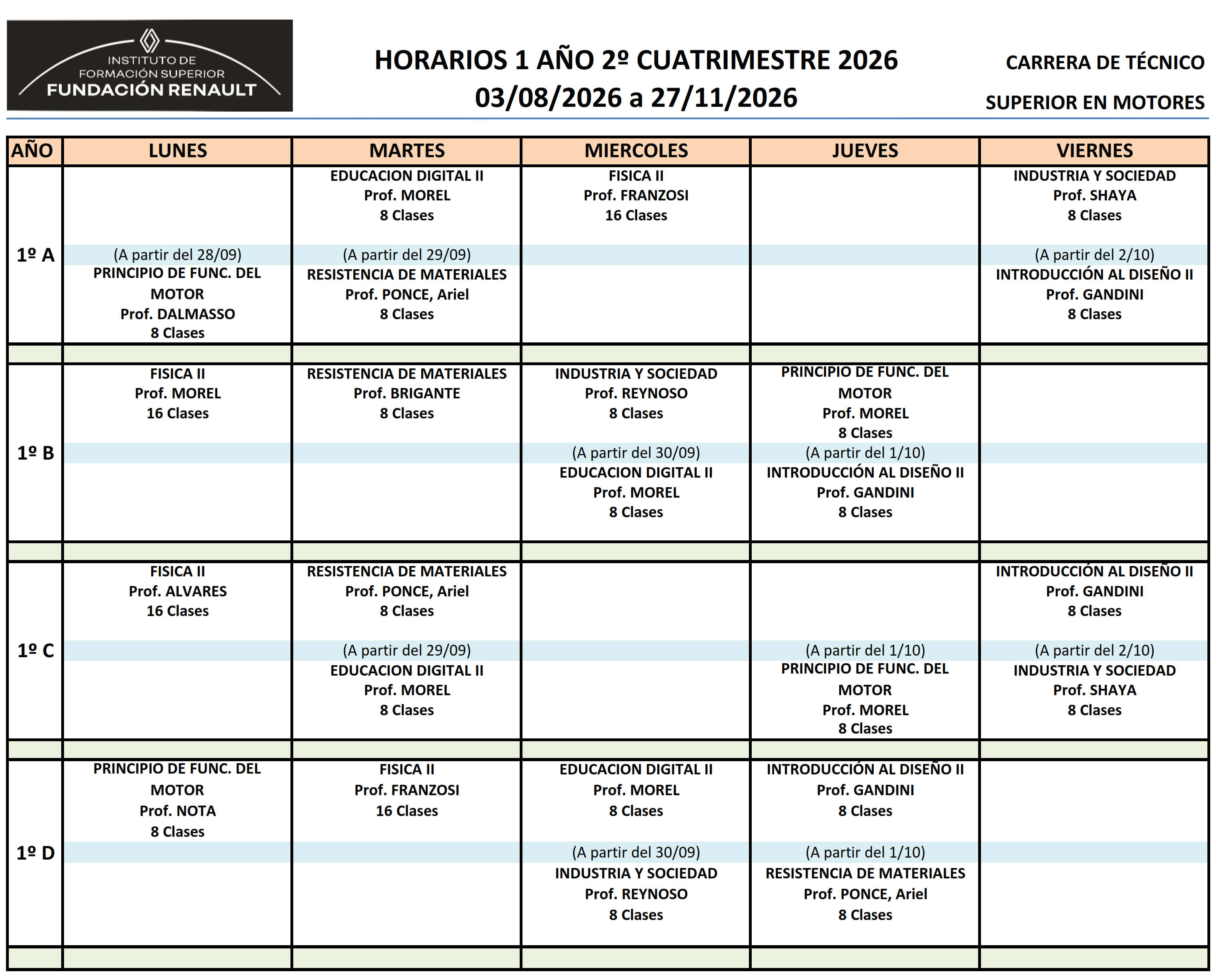 Horario primer año 